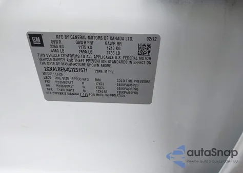 2012 Chevrolet Equinox Ls из США, поврежденный, VIN 2GNALBEK4C1251671